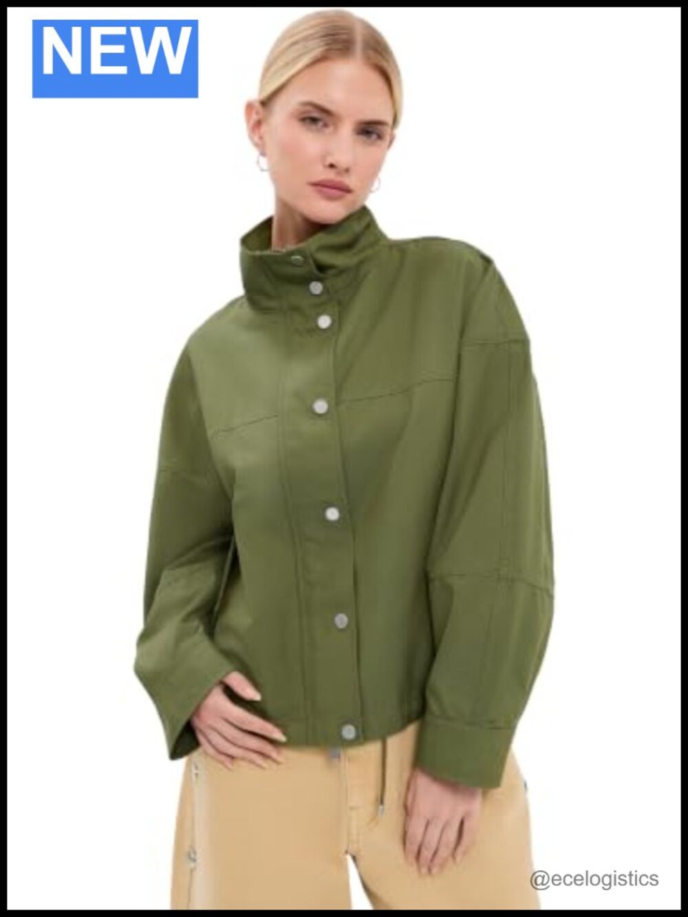 Cropped Utility Balloon Jacket Cotton Twill Snap Front